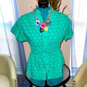 Attention | Short Sleeve Green Button-up Top